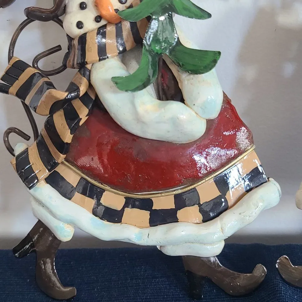 Large Metal & Clay Santa Claus & Snowman Winter Christmas Holiday Ornaments VTG